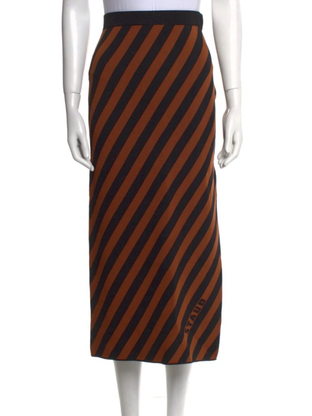 Staud Striped Midi Length Katie Skirt - Black Brown Size S